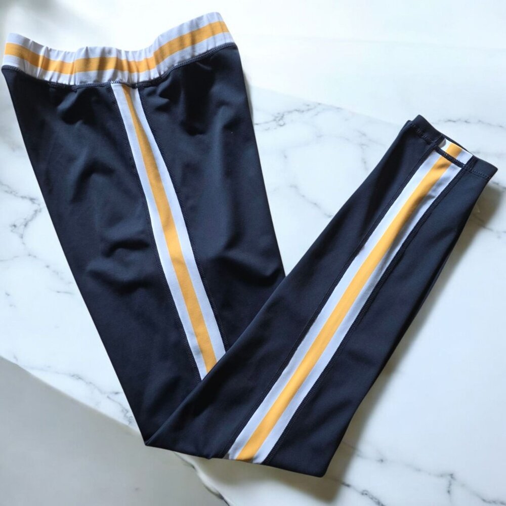 Navy blue leggings  with Yellow & White Stripes